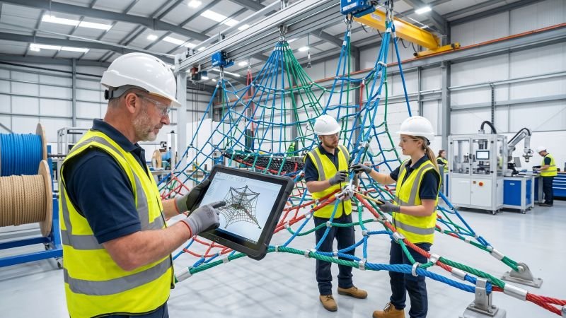 Playground Engineers Inspecting Custom Rope Bridge Design