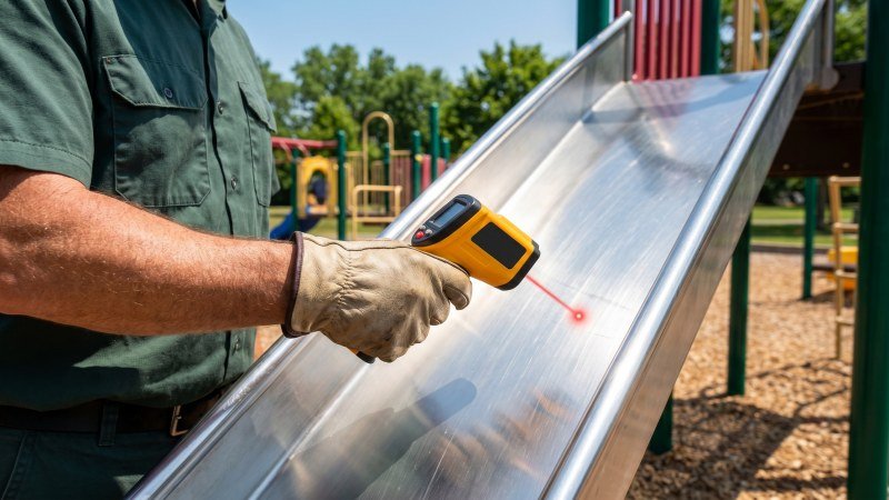 Measuring Playground Slide Temperature with Infrared Thermometer