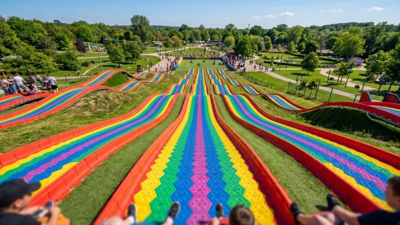 Multi Lane Rainbow Slide With Waves