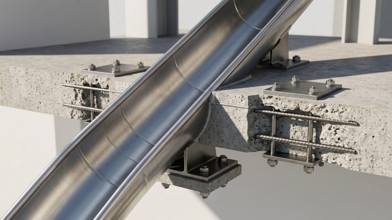 Structural anchoring and floor slab connection of a metal slide