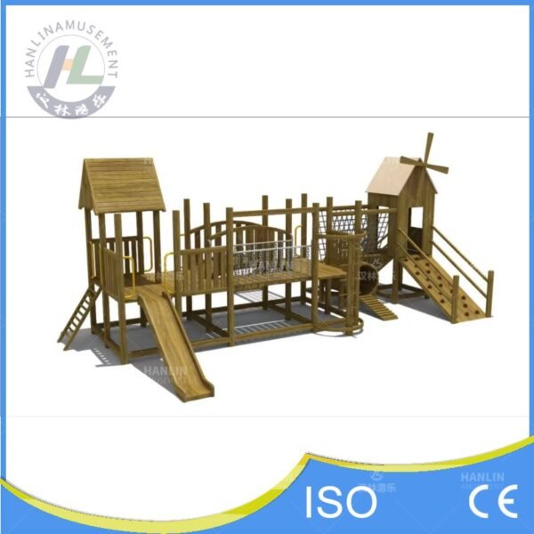 Eco-Friendly Wooden Playground with Slide and Bridge Eco-Friendly Wooden Playground with Slide and Bridge