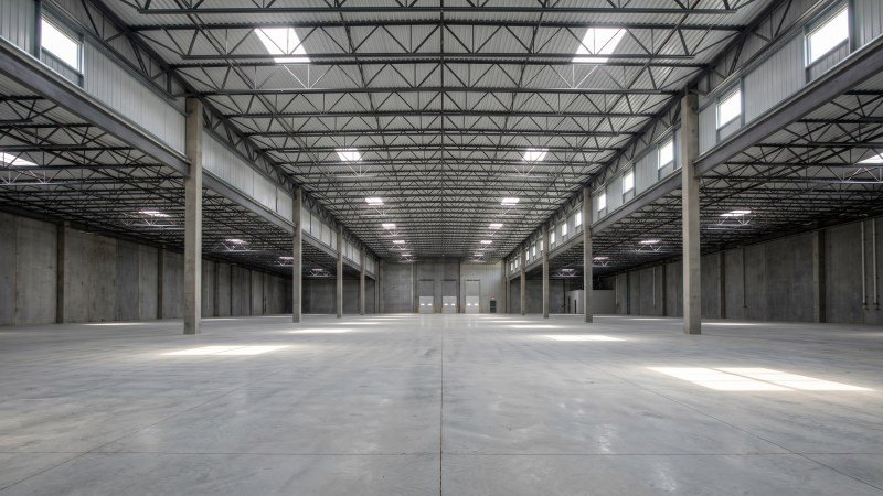 Empty High Ceiling Commercial Warehouse Interior