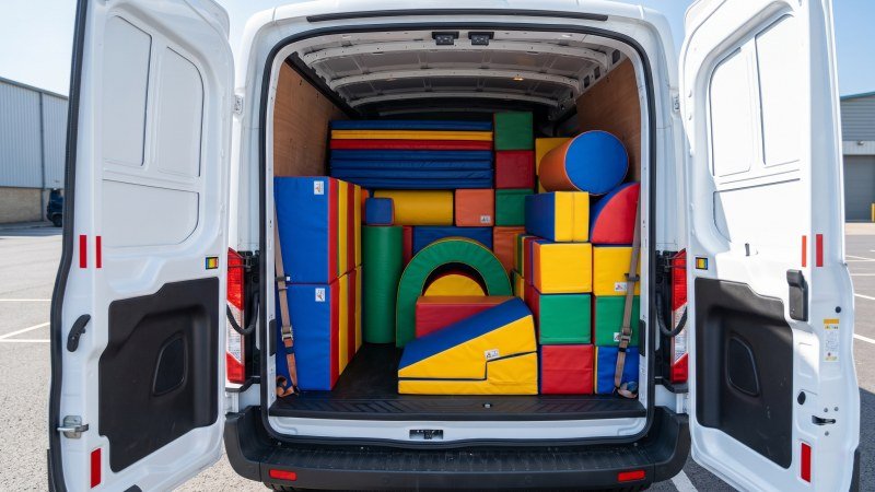 Folded Playground Modules Loaded In Cargo Van