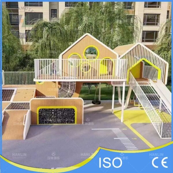 Multi-Level Cabin Theme Playground Front Facade Multi-Level Cabin Theme Playground Front Facade