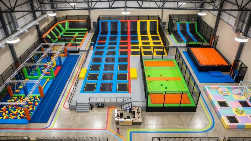 Overhead View of Trampoline Park Play Zones