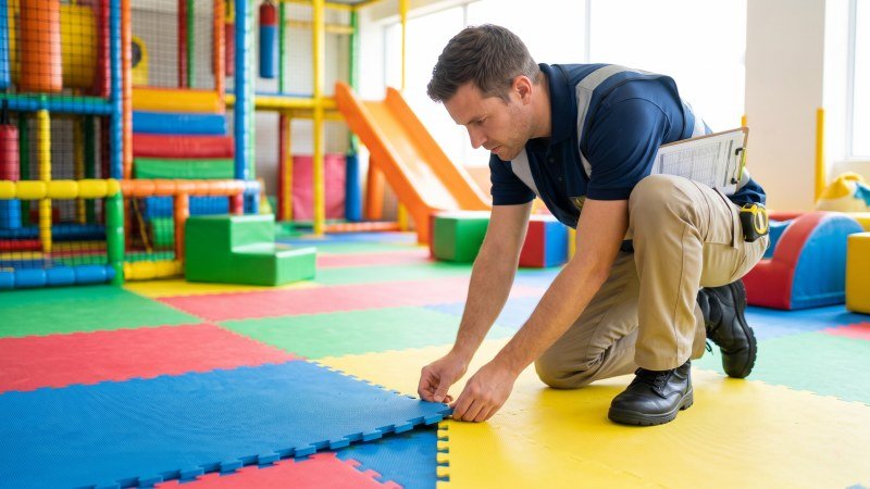 Professional Inspector Checking Playground Safety Flooring