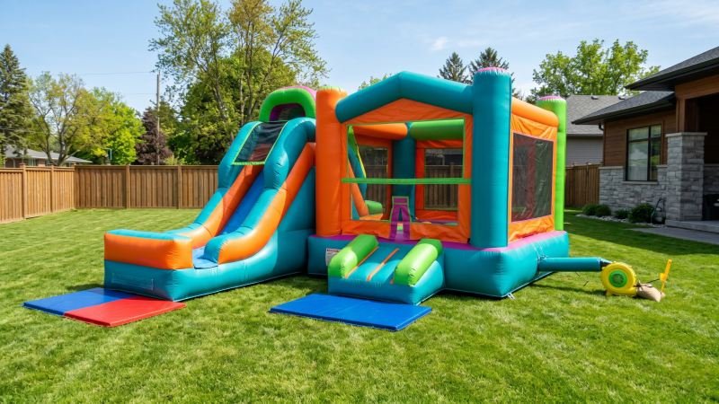 Toddler Bounce House with Attached Slide Setup