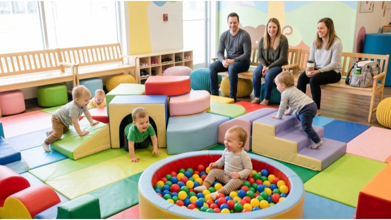 Toddlers Playing In Indoor Soft Play Area