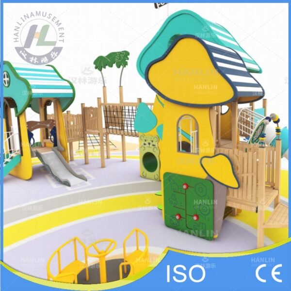 Treehouse Play Structure with Rope Bridge