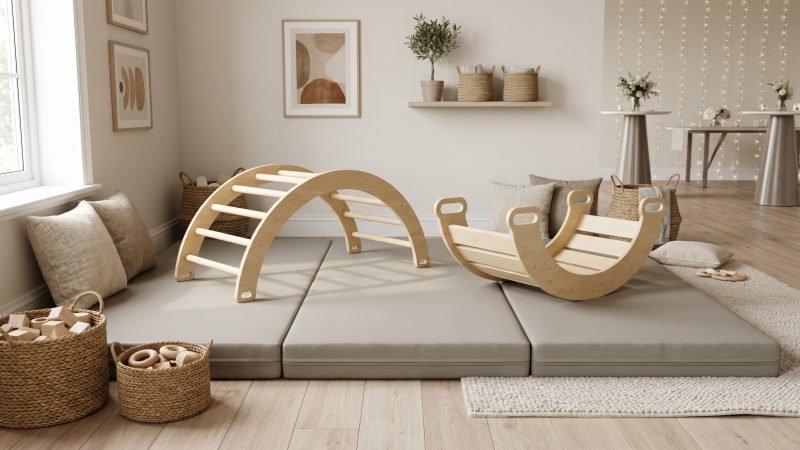 Wooden Montessori Climbing Arch and Rocker Play Set