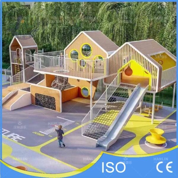 Yellow and Wood Tone Play Structure with Wide Slide Yellow and Wood Tone Play Structure with Wide Slide