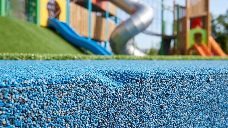 Close up of thick rubber playground safety surface