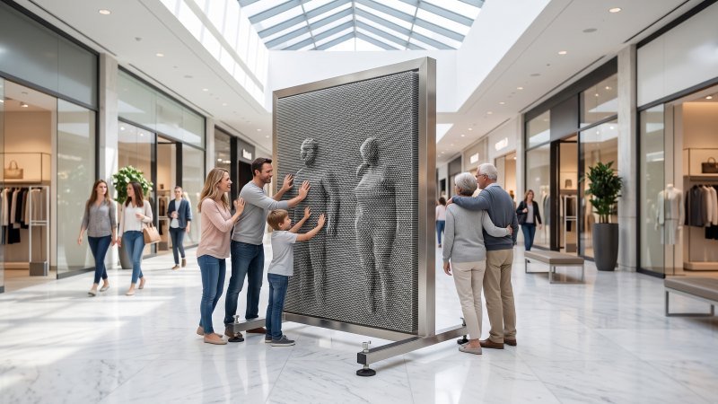 Freestanding 3D Pin Wall in Shopping Mall Corridor