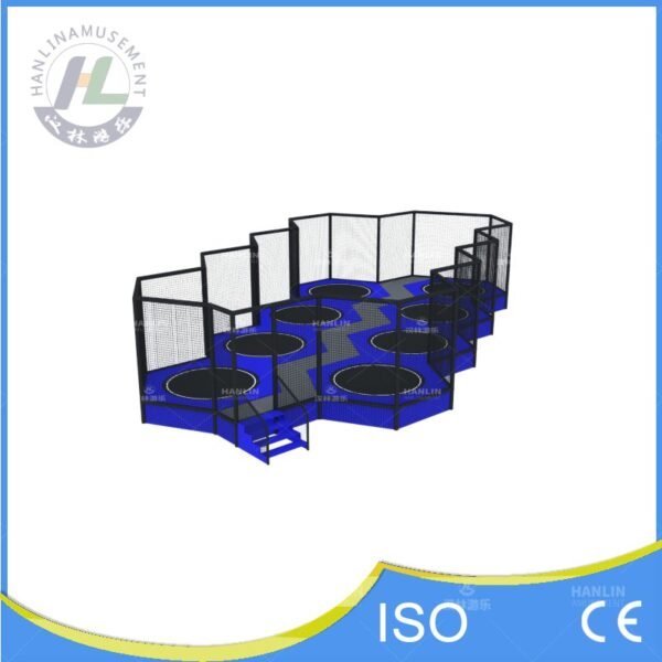 Hexagonal Multi-Zone Trampoline Park Top Perspective