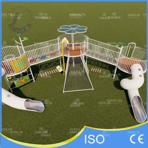 Modern White Frame Central Hub Playground with Stainless Slides Modern White Frame Central Hub Playground with Stainless Slides