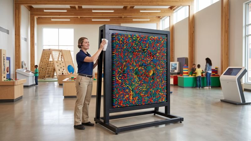 Museum Staff Maintaining Interactive Exhibit