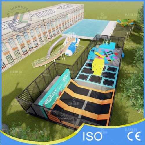 Outdoor Trampoline Park with Angled Walls Outdoor Trampoline Park with Angled Walls