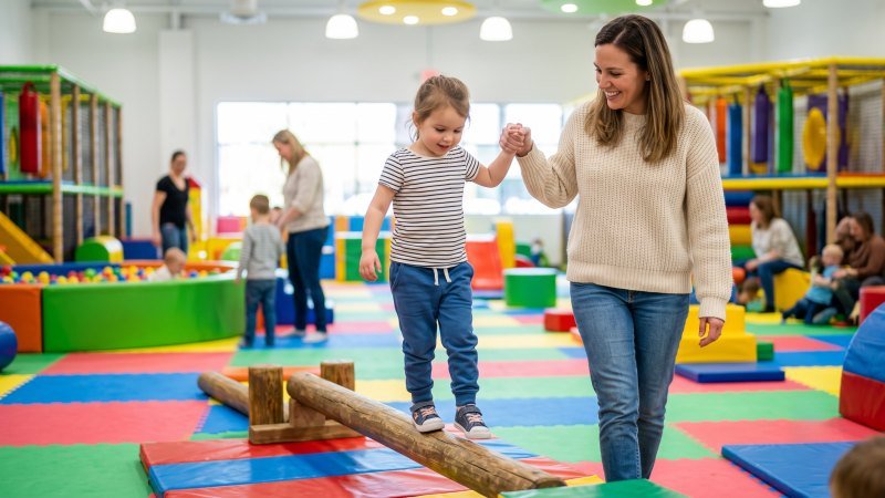 Parent Assisting Child Low Ropes