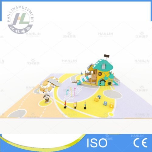 Pastel Fairytale Outdoor Play Area with Panda Statue Pastel Fairytale Outdoor Play Area with Panda Statue