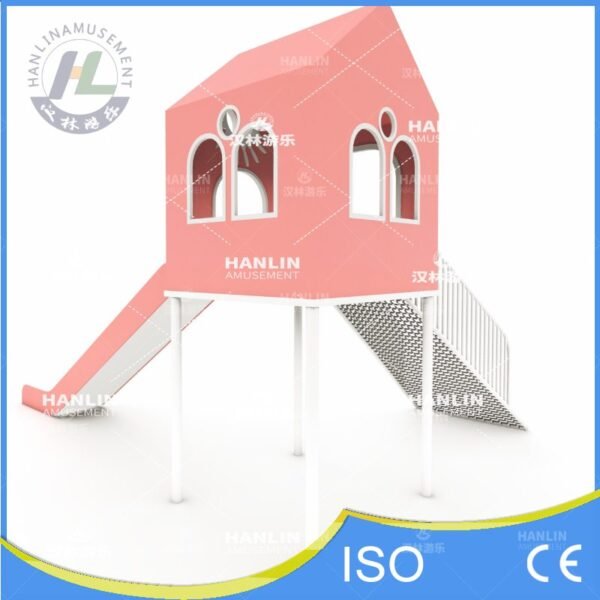 Pink Elevated Playhouse with Stainless Steel Slide