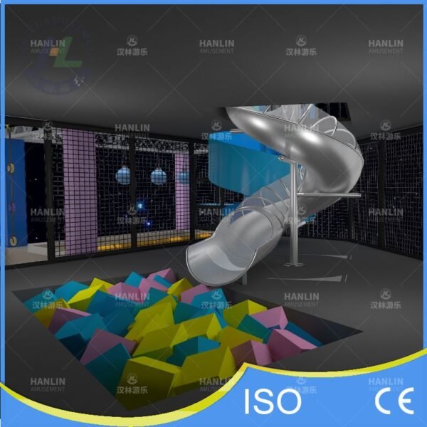 Spiral Metal Slide to Foam Pit Spiral Metal Slide to Foam Pit
