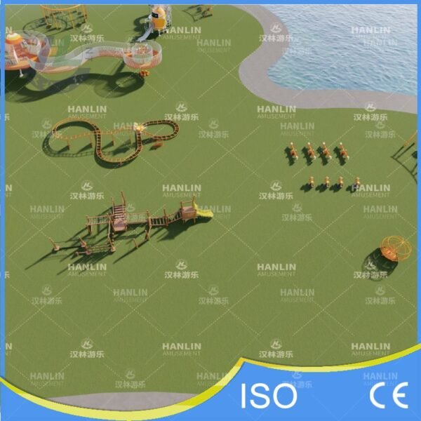 Waterfront Wooden Obstacle Course and Park Equipment