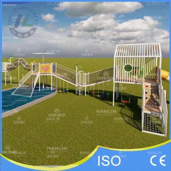 White Frame Play Cabin with Climbing Wall and Stepping Pods