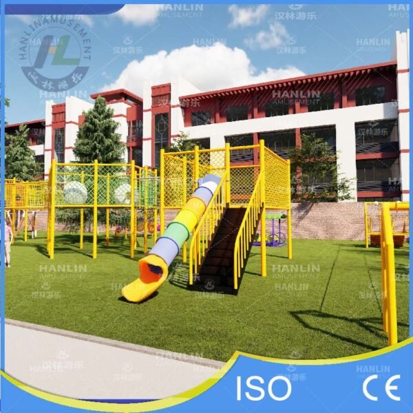Yellow Mesh Elevated Walkway with Tube Slide Yellow Mesh Elevated Walkway with Tube Slide
