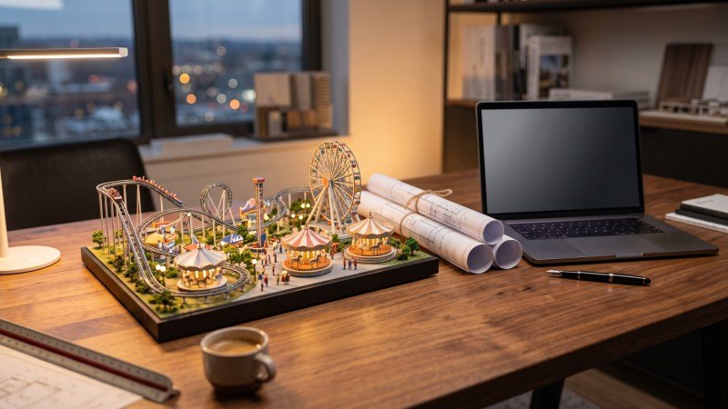 Amusement Park Architectural Model on Desk