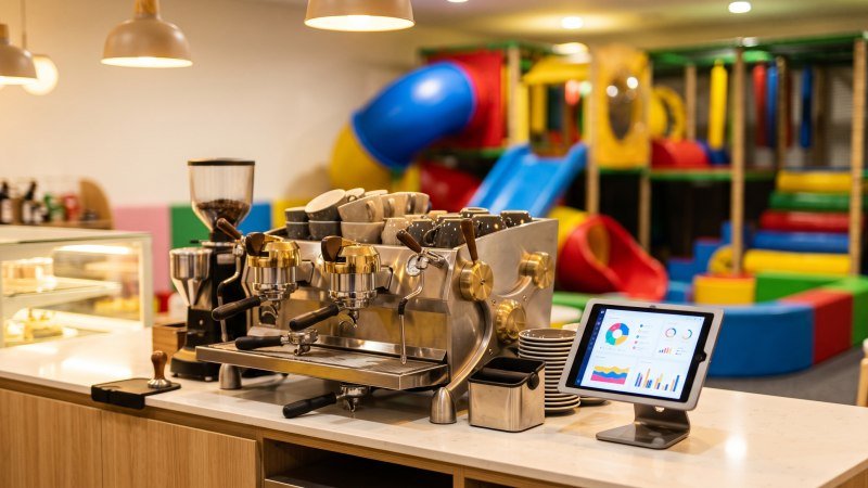 Commercial Espresso Machine and Cafe Counter in a Play Cafe