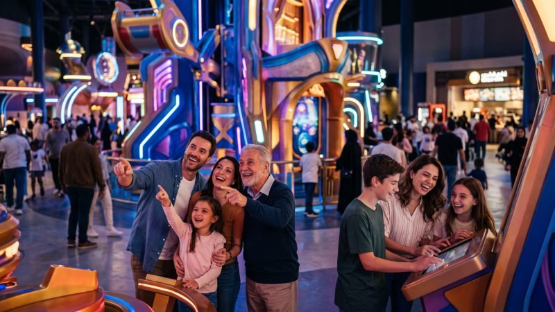Happy Families Enjoying Amusement Park Attractions