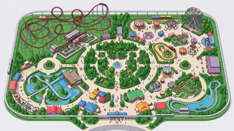 Isometric Amusement Park Pathway Layout