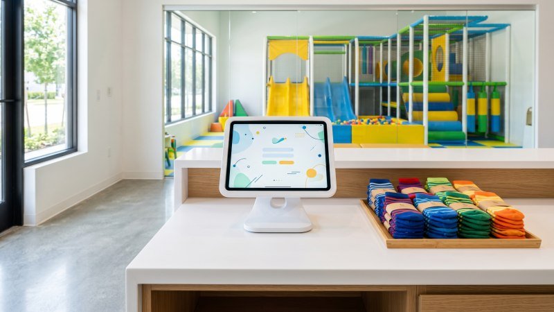 Play Cafe Reception Desk with Digital Check In and Grip Socks