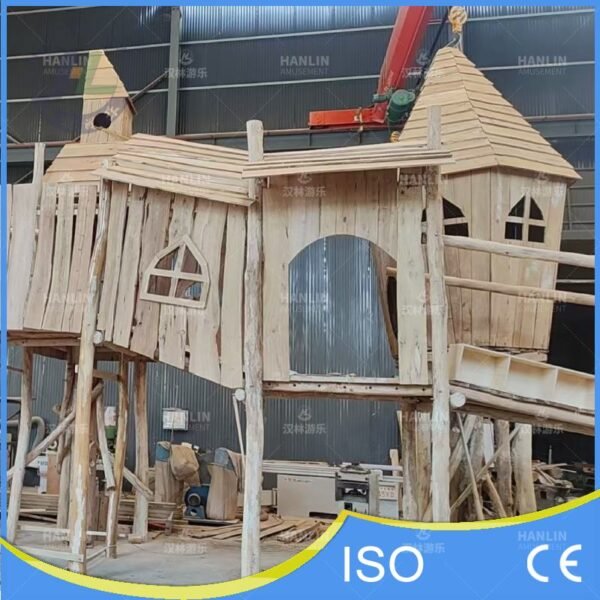 Rustic Wooden Treehouse Structure Factory Assembly