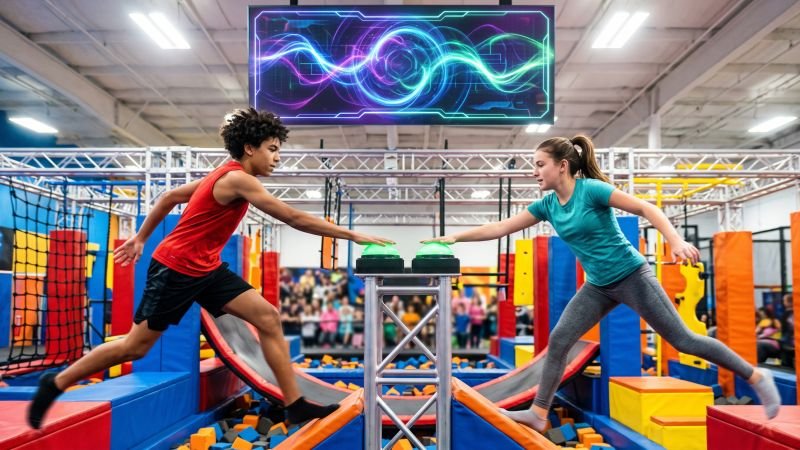 Competitive Ninja Warrior Course with Digital Timers
