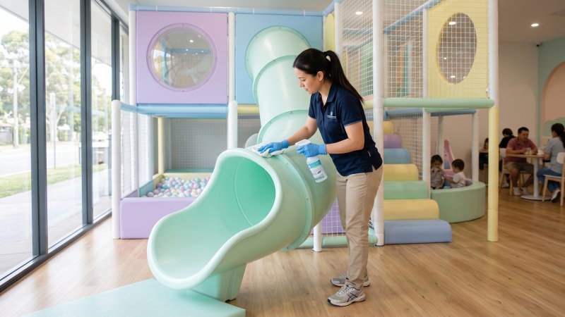 Staff Cleaning Commercial Indoor Playground Equipment