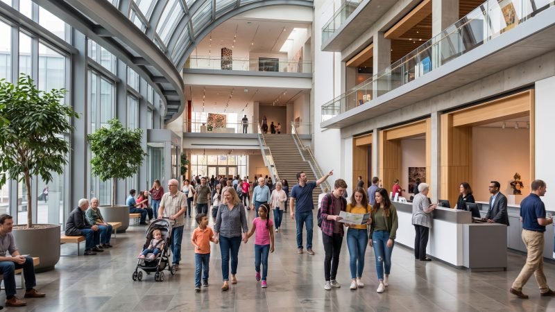 Bustling Modern Museum Entrance