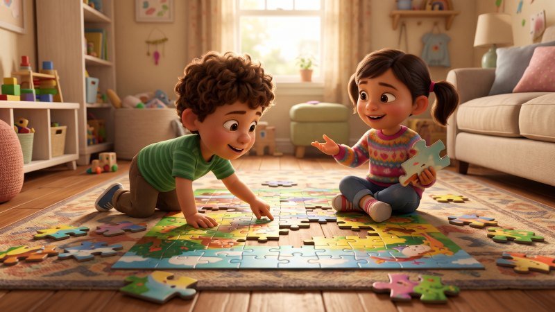 Children Cooperating on a Large Puzzle