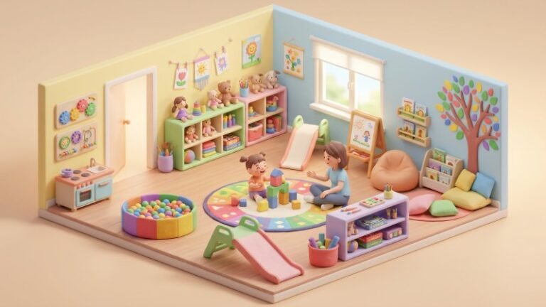 Happy Child Building Blocks in Therapy Room