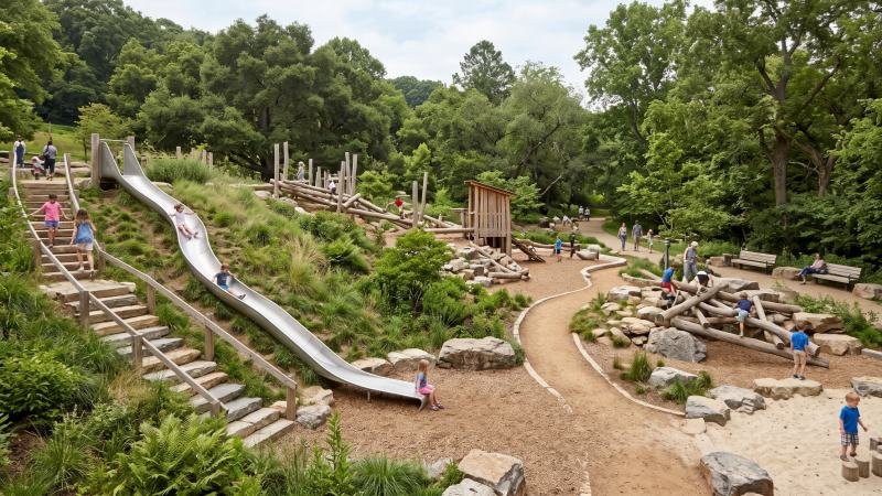 Natural Topography Playground With Hillside Slide