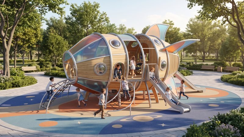 Whimsical Themed Abstract Playground Structure